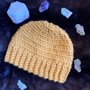Handmade crocheted mustard yellow beanie